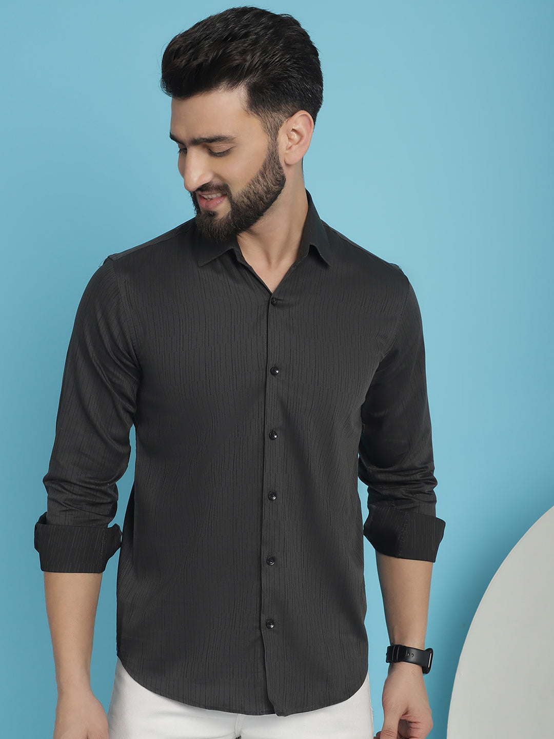 Indian Needle Men's Woven Design Casual Shirt - Charcoal - Distacart