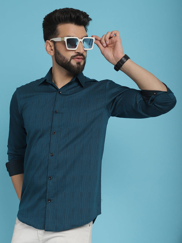 Indian Needle Men's Woven Design Casual Shirt - Peacock - Distacart