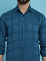 Thumbnail for Indian Needle Men's Peacock Blue Checked Casual Shirt - Distacart
