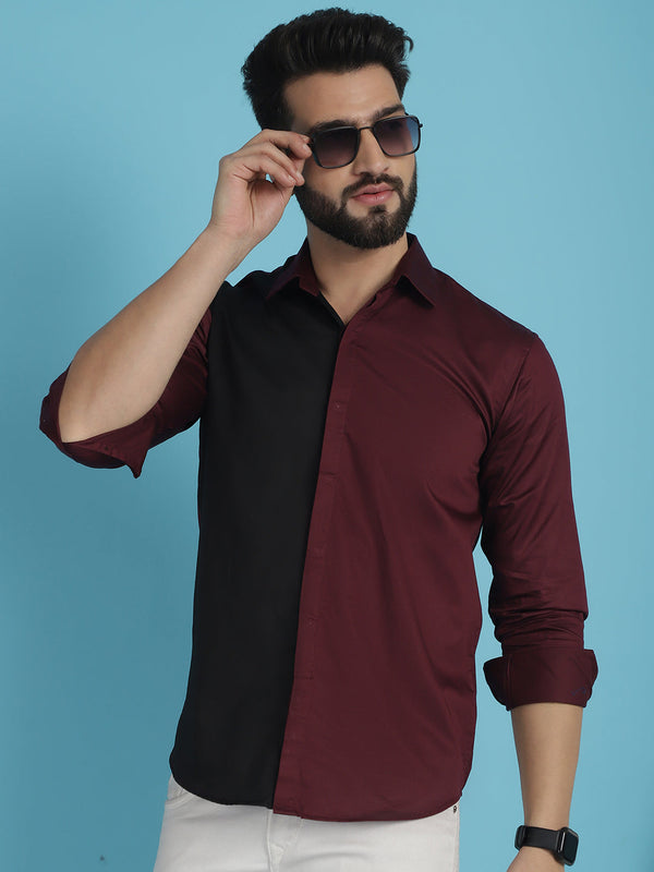 Indian Needle Men's Premium Cotton Satin Casual Shirt - Wine - Distacart