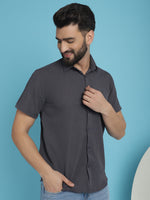 Thumbnail for Indian Needle Men's Striped Half Sleeve Casual Shirt - Grey - Distacart
