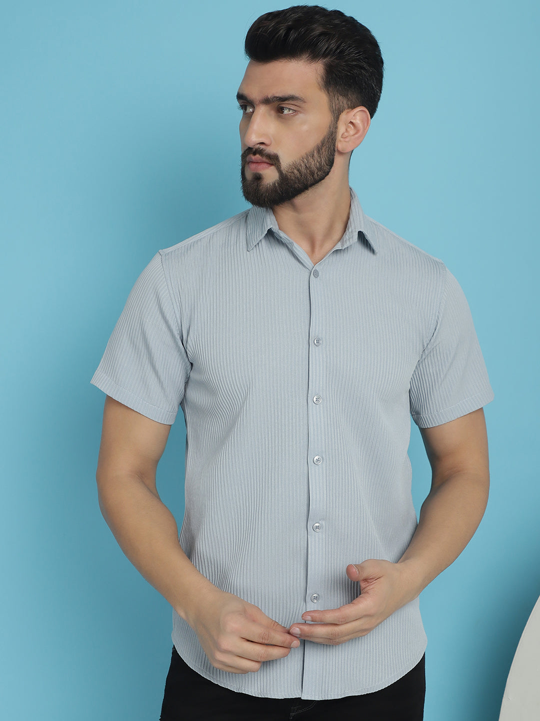 Indian Needle Men's Striped Half Sleeve Casual Shirt - Light-Grey - Distacart