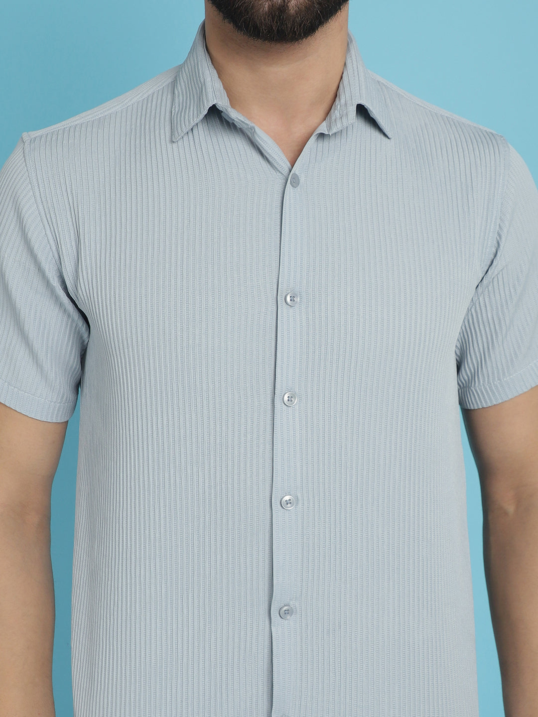 Indian Needle Men's Striped Half Sleeve Casual Shirt - Light-Grey - Distacart