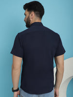 Thumbnail for Indian Needle Men's Striped Half Sleeve Casual Shirt - Navy Blue - Distacart