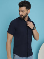 Thumbnail for Indian Needle Men's Striped Half Sleeve Casual Shirt - Navy Blue - Distacart