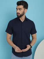 Thumbnail for Indian Needle Men's Striped Half Sleeve Casual Shirt - Navy Blue - Distacart