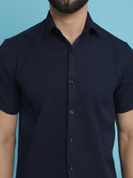 Thumbnail for Indian Needle Men's Striped Half Sleeve Casual Shirt - Navy Blue - Distacart