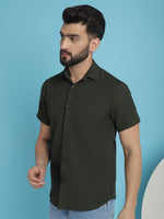 Thumbnail for Indian Needle Men's Striped Half Sleeve Casual Shirt - Olive - Distacart