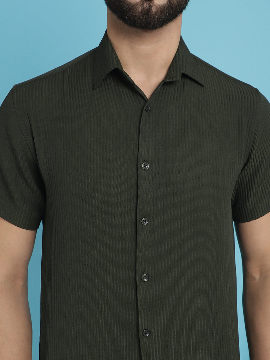 Indian Needle Men's Striped Half Sleeve Casual Shirt - Olive - Distacart