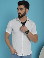 Thumbnail for Indian Needle Men's Striped Half Sleeve Casual Shirt - White - Distacart