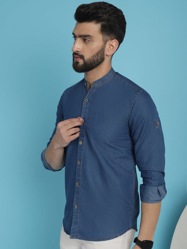 Indian Needle Men's Denim Casual Shirt - Blue - Distacart