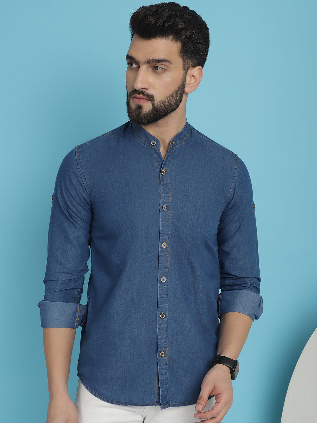 Indian Needle Men's Denim Casual Shirt - Blue - Distacart