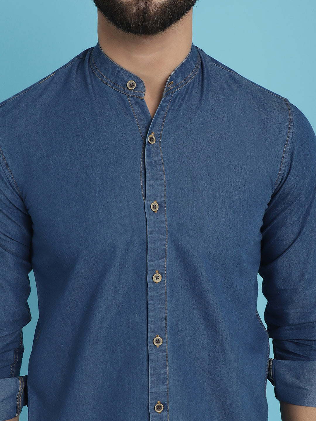 Indian Needle Men's Denim Casual Shirt - Blue - Distacart