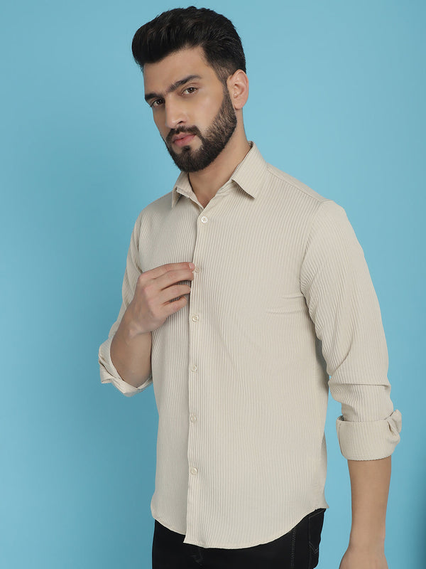 Indian Needle Men's Striped Casual Shirt - Cream - Distacart