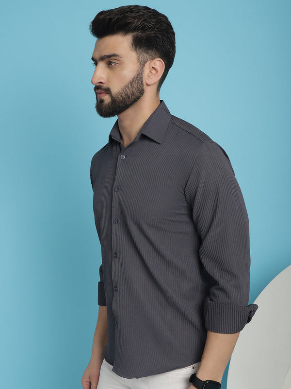 Indian Needle Men's Striped Casual Shirt - Grey - Distacart