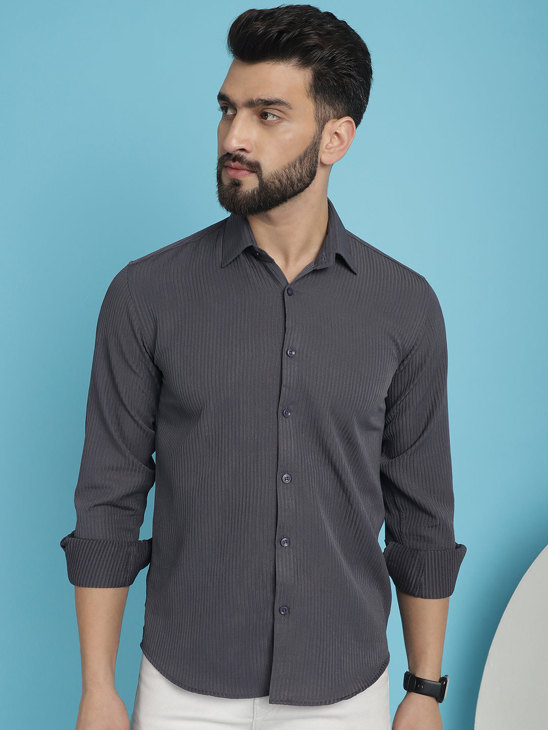 Indian Needle Men's Striped Casual Shirt - Grey - Distacart