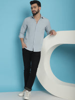 Thumbnail for Indian Needle Men's Striped Casual Shirt - Light-Grey - Distacart