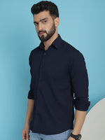 Thumbnail for Indian Needle Men's Striped Casual Shirt - Navy Blue - Distacart