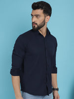 Thumbnail for Indian Needle Men's Striped Casual Shirt - Navy Blue - Distacart