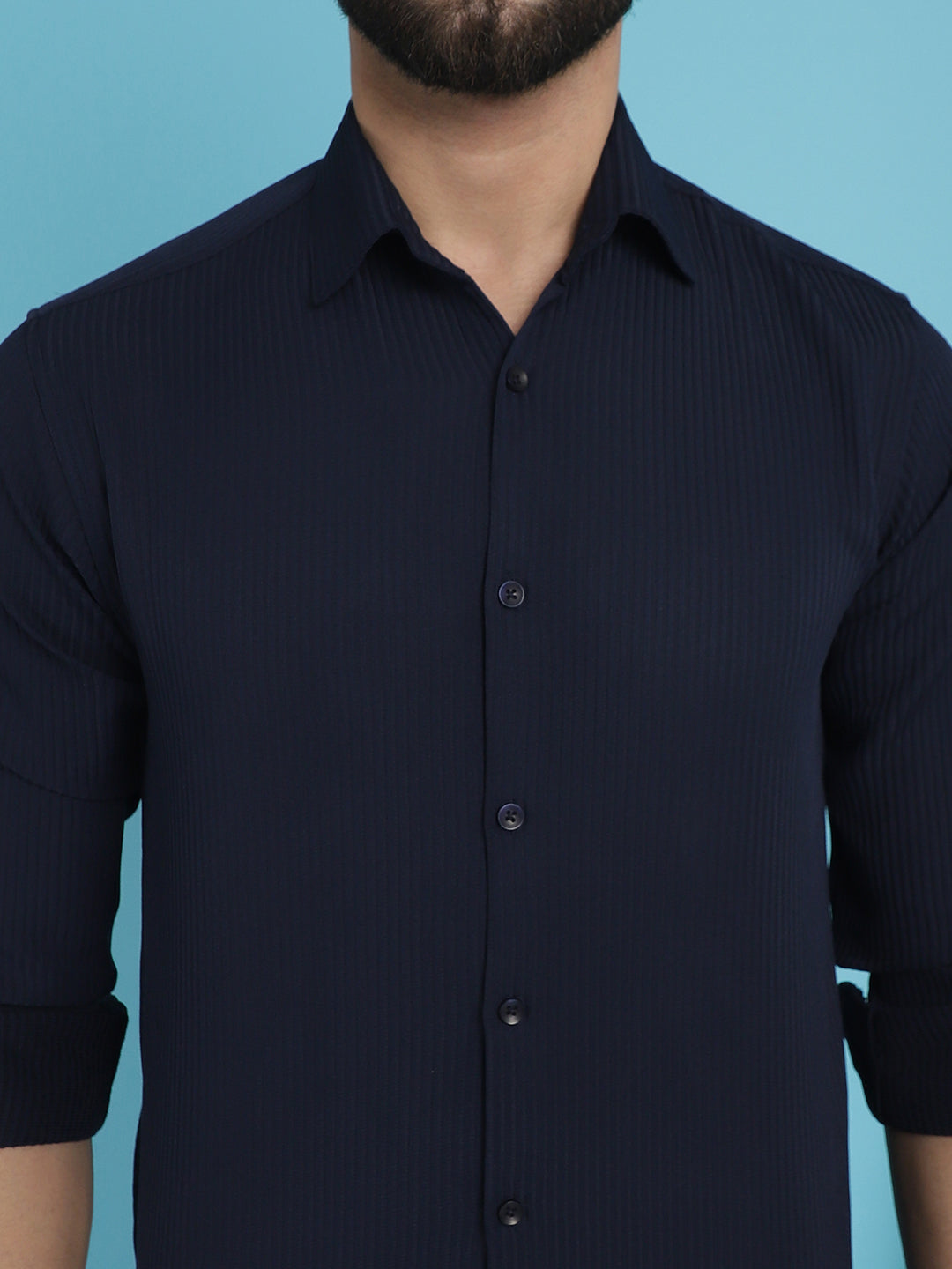 Indian Needle Men's Striped Casual Shirt - Navy Blue - Distacart