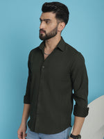 Thumbnail for Indian Needle Men's Striped Casual Shirt - Olive - Distacart