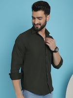 Thumbnail for Indian Needle Men's Striped Casual Shirt - Olive - Distacart