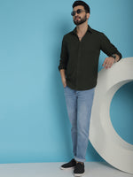 Thumbnail for Indian Needle Men's Striped Casual Shirt - Olive - Distacart