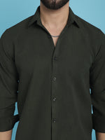 Thumbnail for Indian Needle Men's Striped Casual Shirt - Olive - Distacart