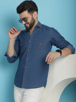 Thumbnail for Indian Needle Men's Faded Cotton Denim Casual Shirt - Blue - Distacart