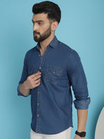 Thumbnail for Indian Needle Men's Faded Cotton Denim Casual Shirt - Blue - Distacart