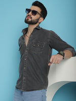 Thumbnail for Indian Needle Men's Faded Cotton Denim Casual Shirt - Charcoal - Distacart