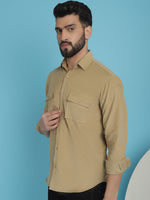 Thumbnail for Indian Needle Men's Standard Corduroy Cotton Shirt - Beige - Distacart