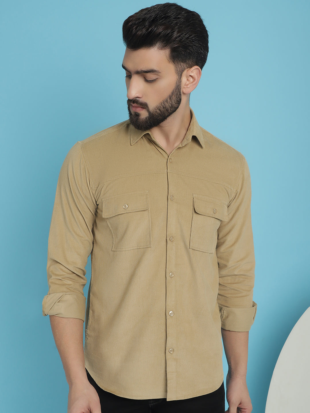 Indian Needle Men's Standard Corduroy Cotton Shirt - Beige - Distacart