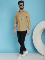 Thumbnail for Indian Needle Men's Standard Corduroy Cotton Shirt - Beige - Distacart