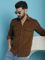 Thumbnail for Indian Needle Men's Standard Corduroy Cotton Shirt - Brown - Distacart