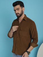Thumbnail for Indian Needle Men's Standard Corduroy Cotton Shirt - Brown - Distacart
