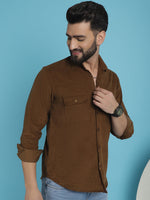 Thumbnail for Indian Needle Men's Standard Corduroy Cotton Shirt - Brown - Distacart