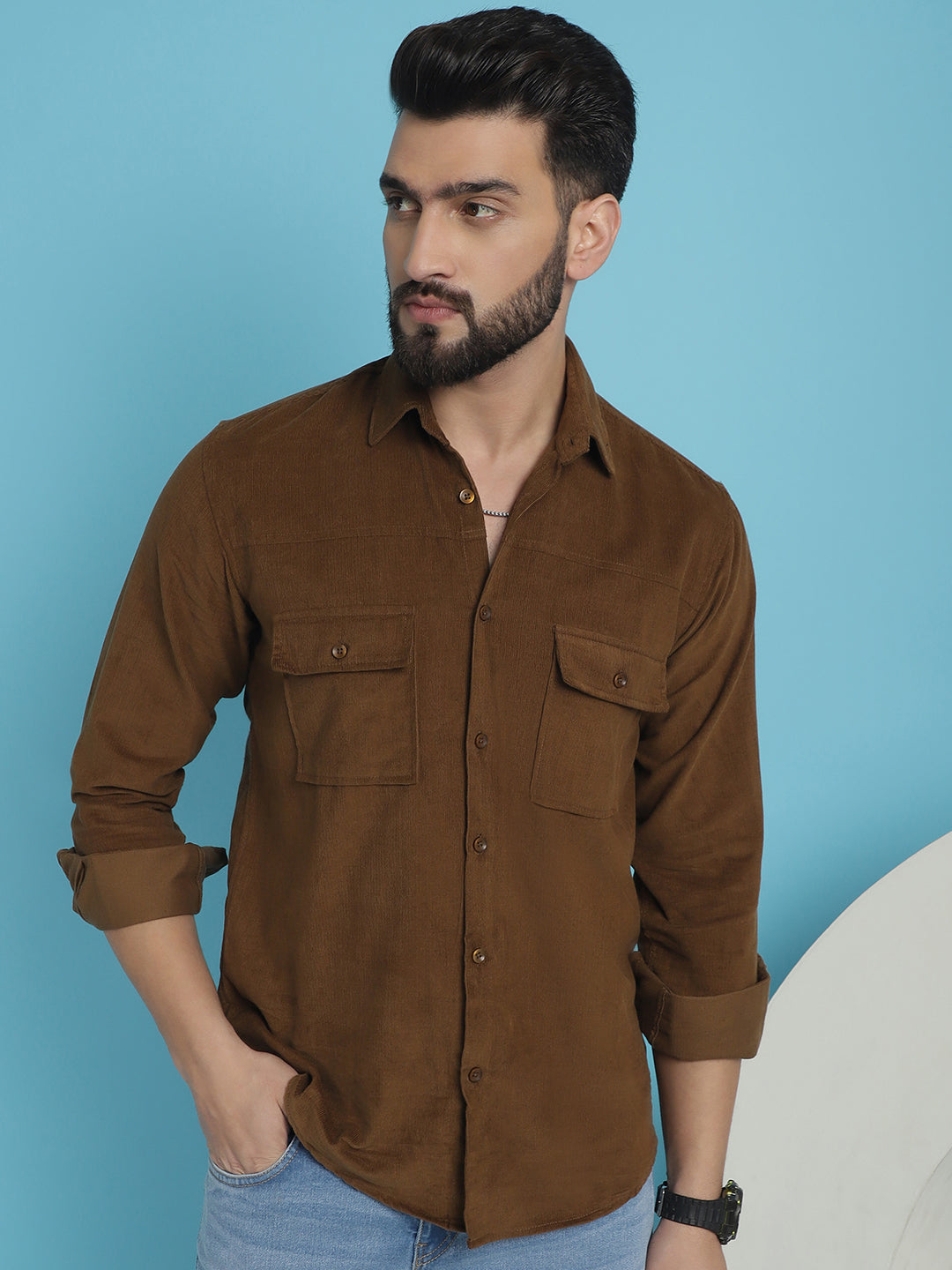 Indian Needle Men's Standard Corduroy Cotton Shirt - Brown - Distacart