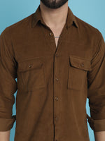 Thumbnail for Indian Needle Men's Standard Corduroy Cotton Shirt - Brown - Distacart