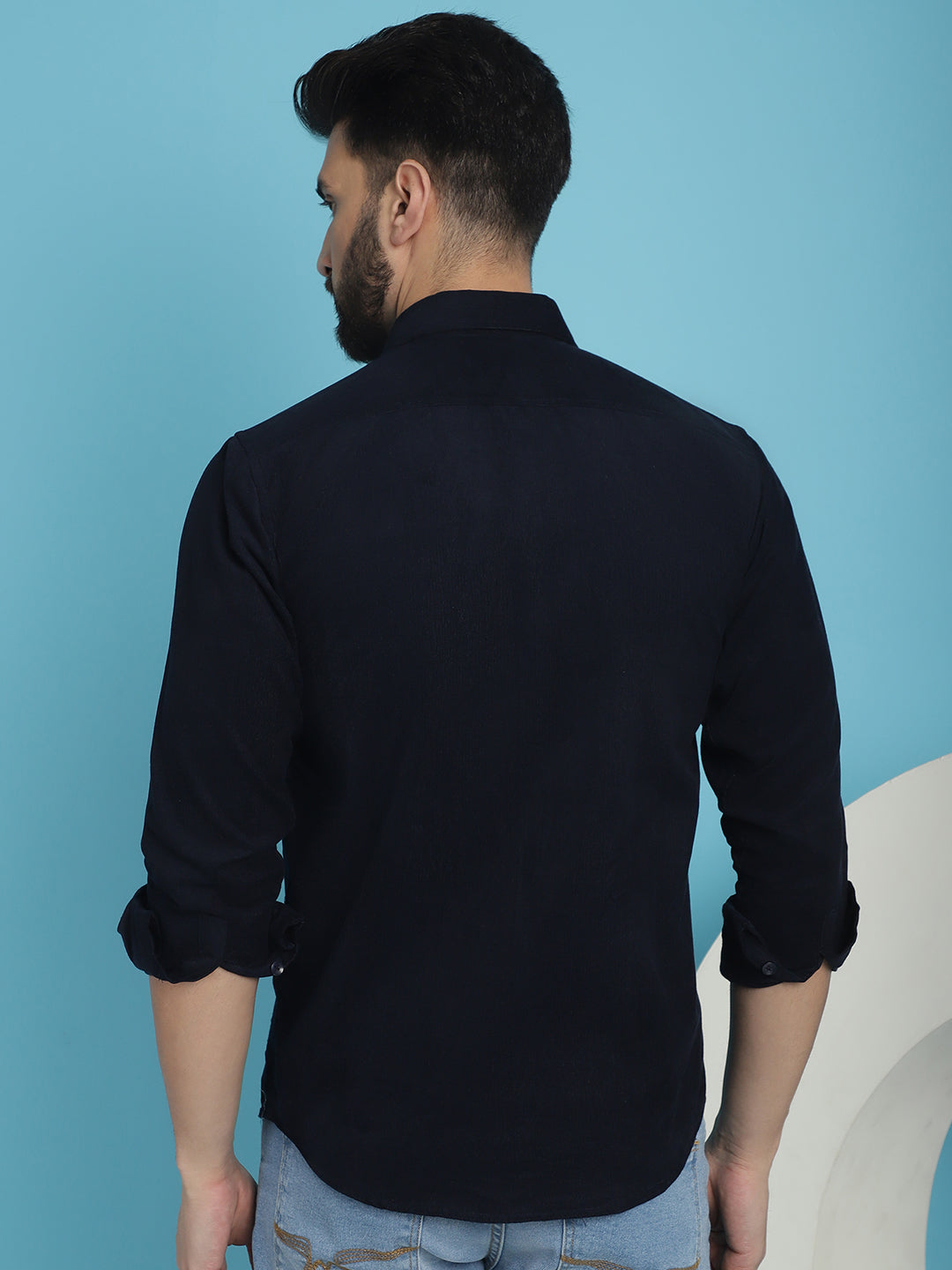 Indian Needle Men's Standard Corduroy Cotton Shirt - Navy Blue - Distacart