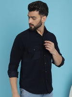 Thumbnail for Indian Needle Men's Standard Corduroy Cotton Shirt - Navy Blue - Distacart