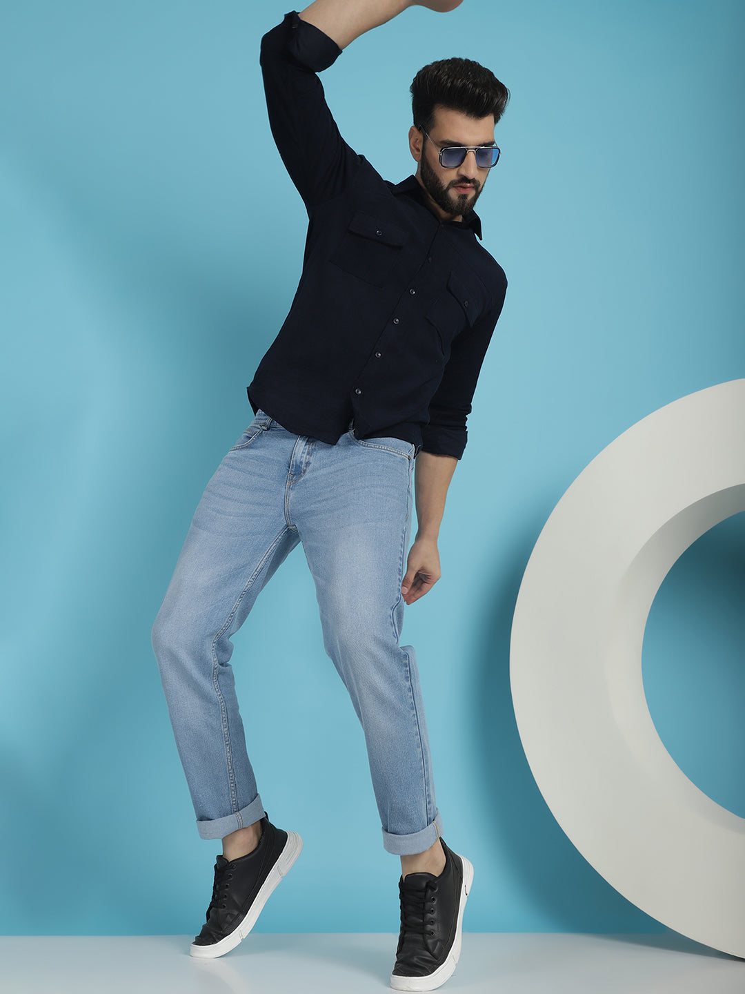 Indian Needle Men's Standard Corduroy Cotton Shirt - Navy Blue - Distacart