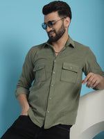 Thumbnail for Indian Needle Men's Standard Corduroy Cotton Shirt - Pista - Distacart