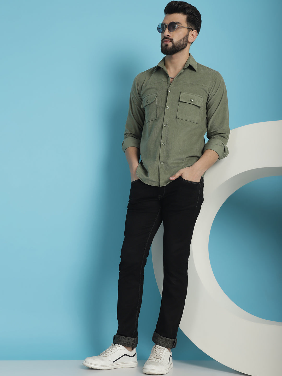 Indian Needle Men's Standard Corduroy Cotton Shirt - Pista - Distacart