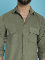 Thumbnail for Indian Needle Men's Standard Corduroy Cotton Shirt - Pista - Distacart
