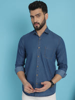 Thumbnail for Indian Needle Men's Faded Cotton Denim Casual Shirt - Blue - Distacart