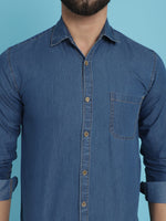 Thumbnail for Indian Needle Men's Faded Cotton Denim Casual Shirt - Blue - Distacart