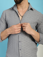 Thumbnail for Indian Needle Men's Woven Design Casual Shirt - Light-Grey - Distacart