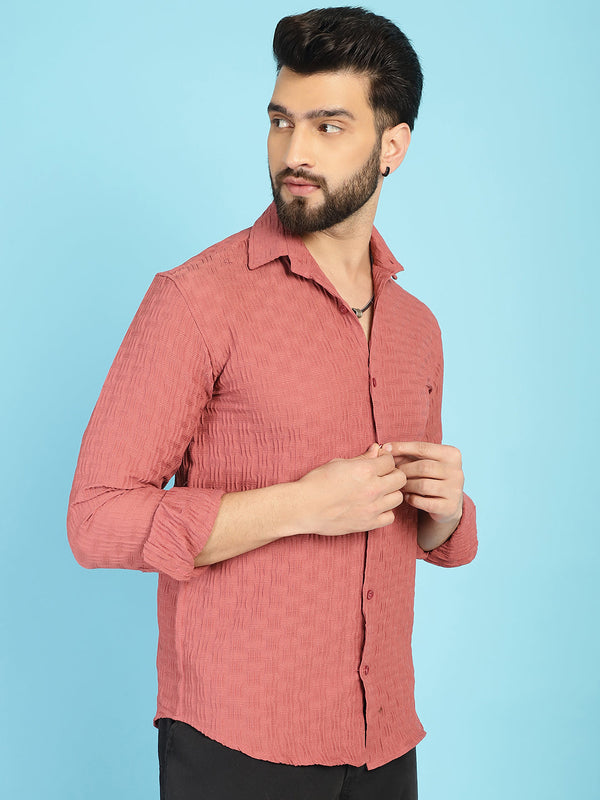 Indian Needle Men's Woven Design Casual Shirt - Peach - Distacart