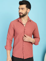 Thumbnail for Indian Needle Men's Woven Design Casual Shirt - Peach - Distacart
